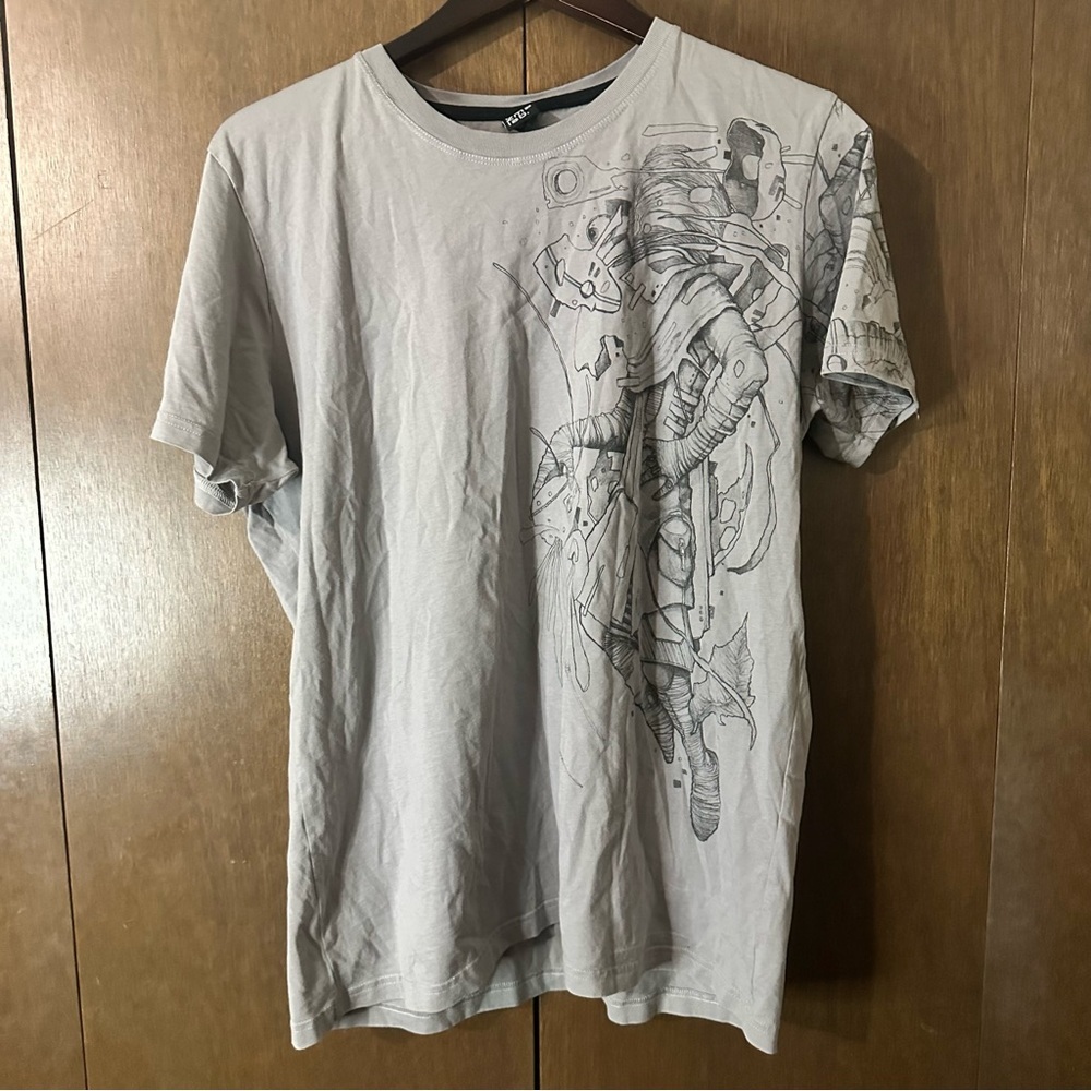 Plazmalab Men's Gray Mech Graphic Crew Neck Short Sleeve T-Shirt Size XL - Picture 2 of 12